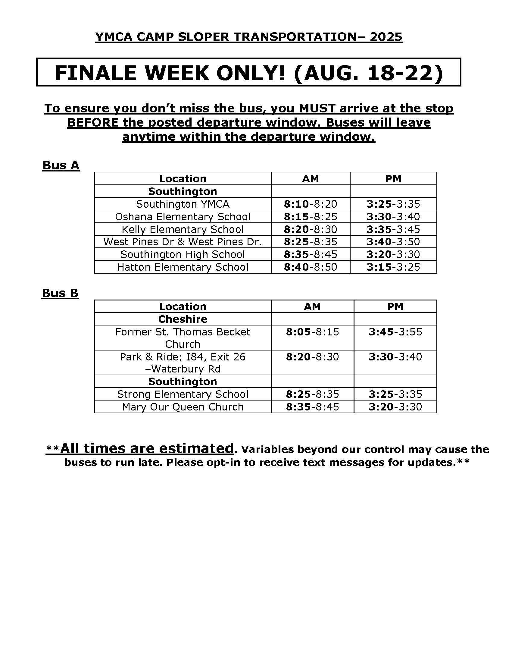 Finale Week Buses