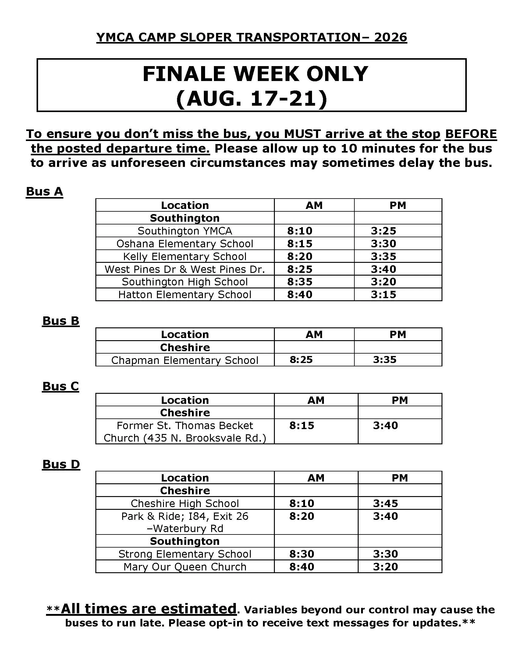 Finale Week Buses